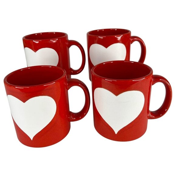 4 Waechtersbach Red Large Heart Mugs Ceramic Unused Valentines Day West Germany - Picture 1 of 11
